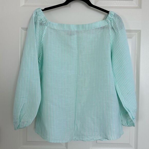 Massimo Dutti Mint & White Striped Viscose Linen Cotton Top, Size 8 - Picture 2 of 9